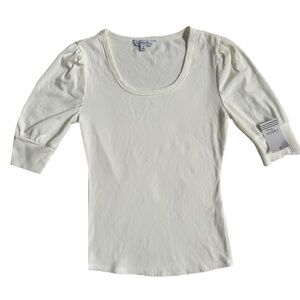 NWT OPHELIA ROSE WHITE PUFF SHOULDER SHORT SLEEVE RIBBED TOP SIZE SMALL